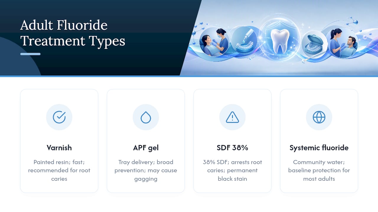 Chart comparing adult fluoride treatment types