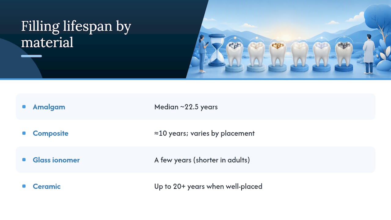 Diagram comparing average lifespan of dental filling materials