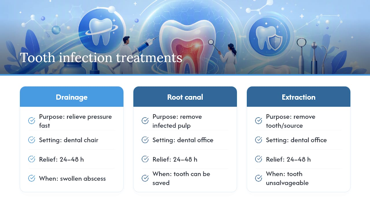 Comparison diagram of tooth infection treatments