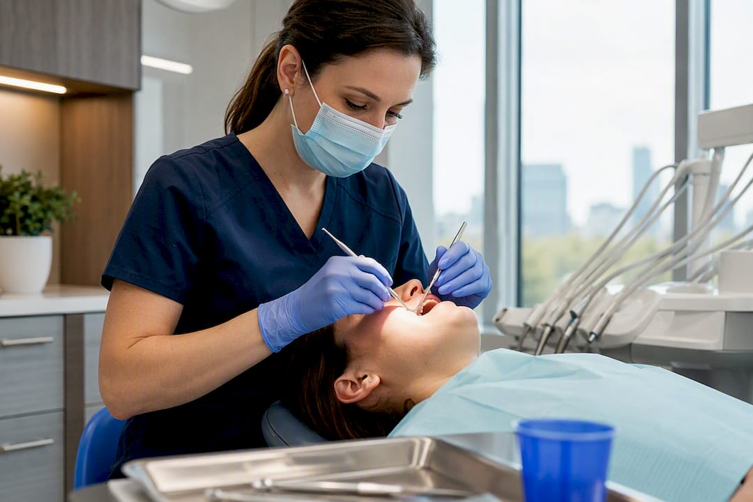 Clinician performing periodontal probing during checkup
