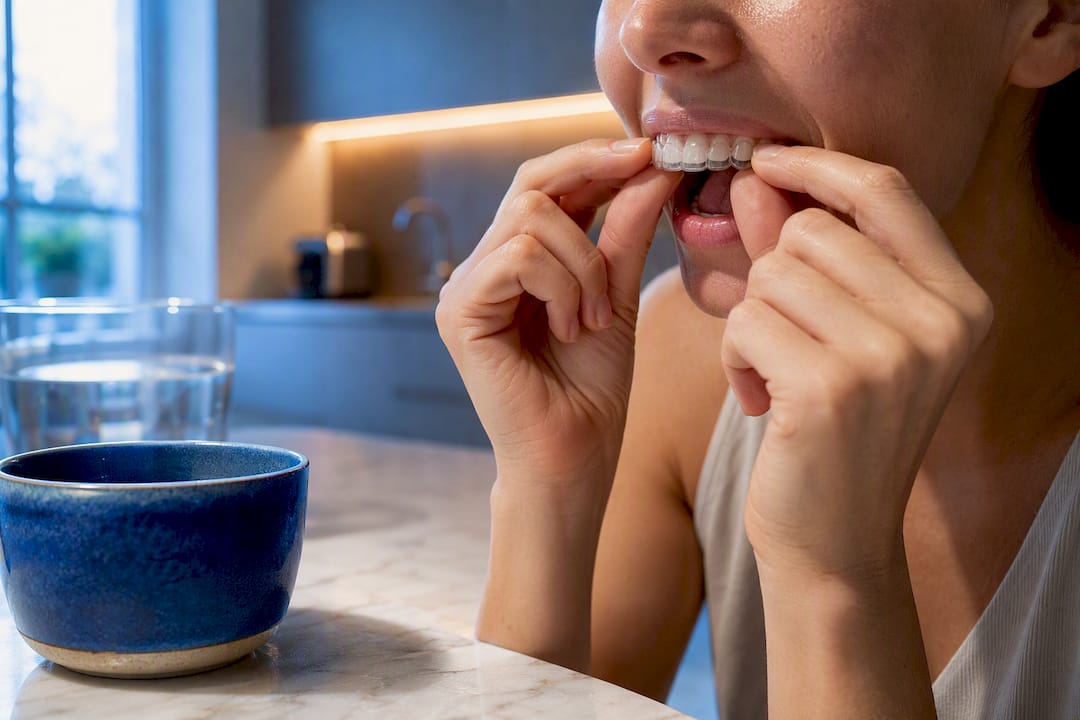 Hands seating a clear orthodontic tray