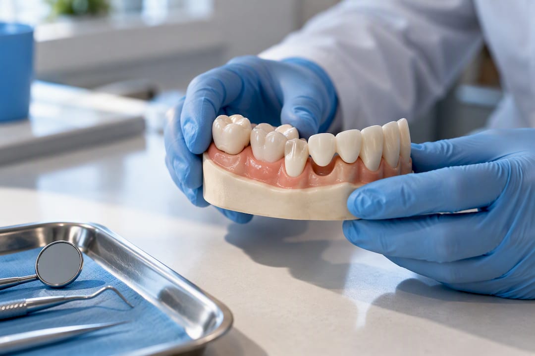 Dental model showing crown and bridge differences