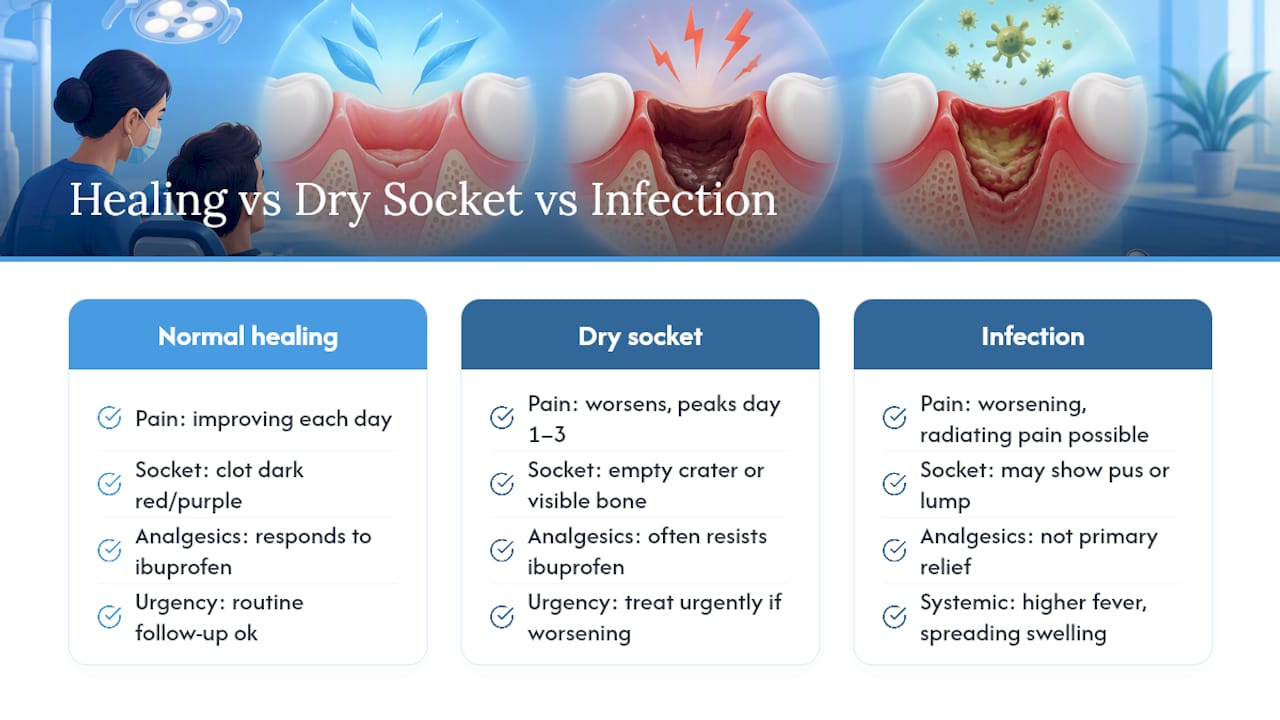 Comparison of healing dry socket and infection signs
