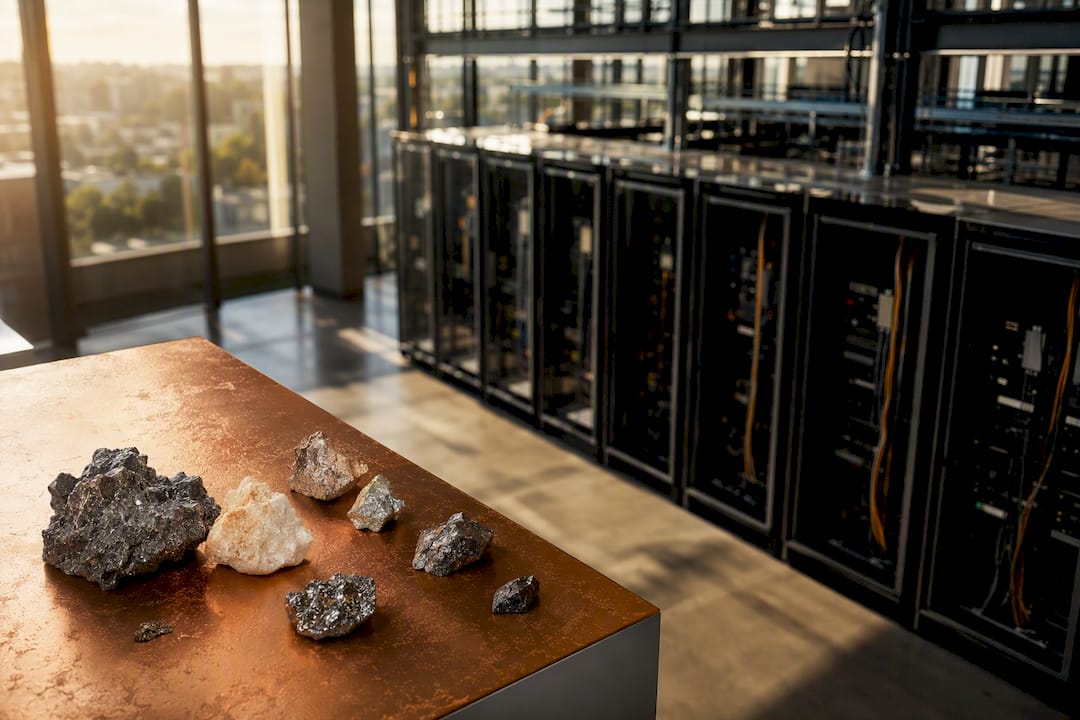 Serverregale und Mineralproben im Rechenzentrum – eine ungewöhnliche Kombination, die Technik und Geowissenschaften an einem Ort vereint.