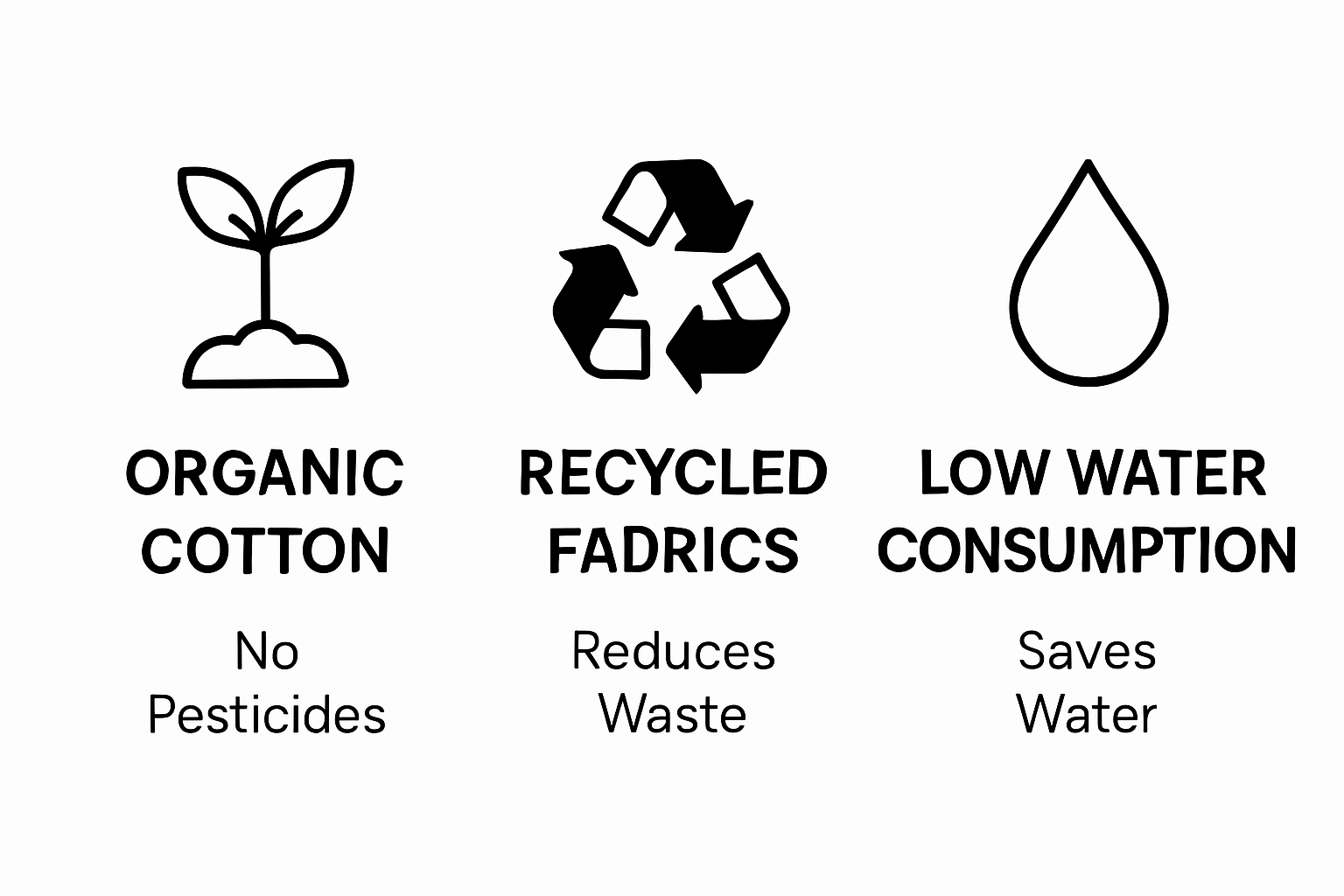 Infographic comparing organic cotton, recycled fabrics, and low water sustainable streetwear materials.