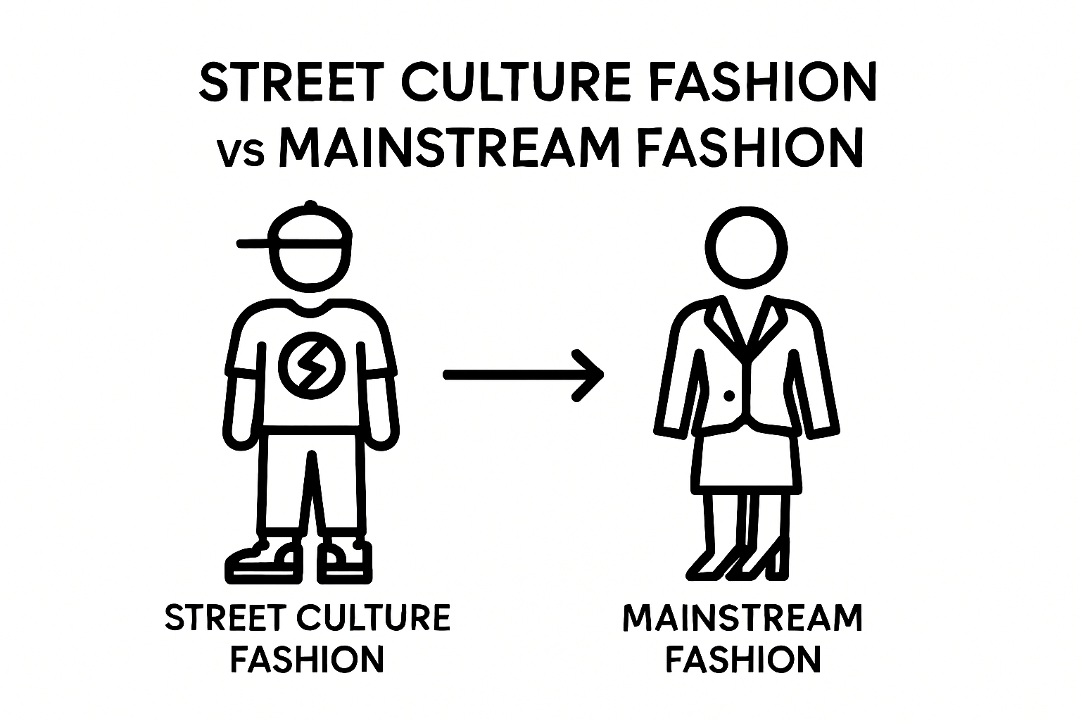 Comparison illustration of street culture fashion versus mainstream fashion