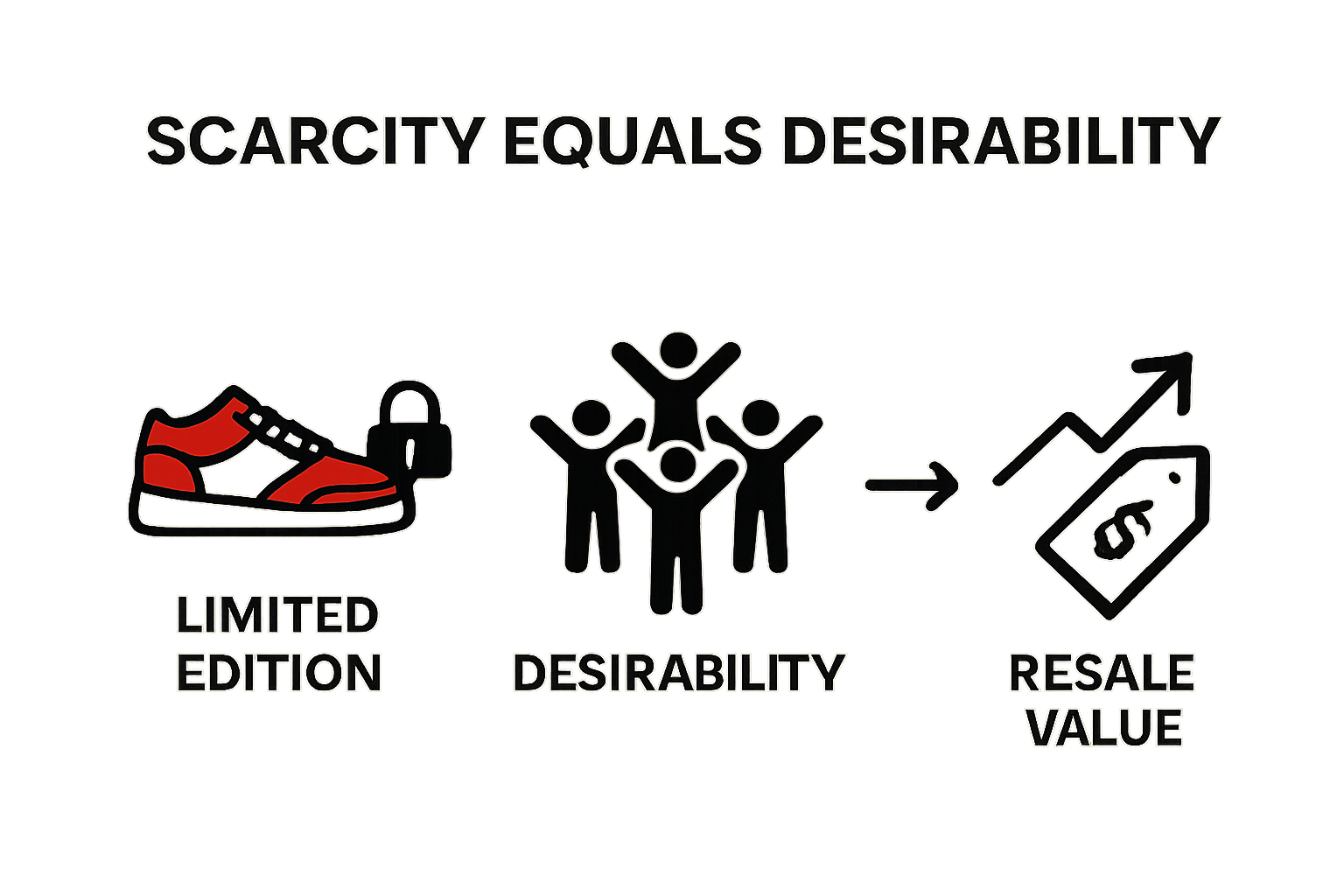 Infographic showing scarcity, high demand, and increasing resale value of streetwear items