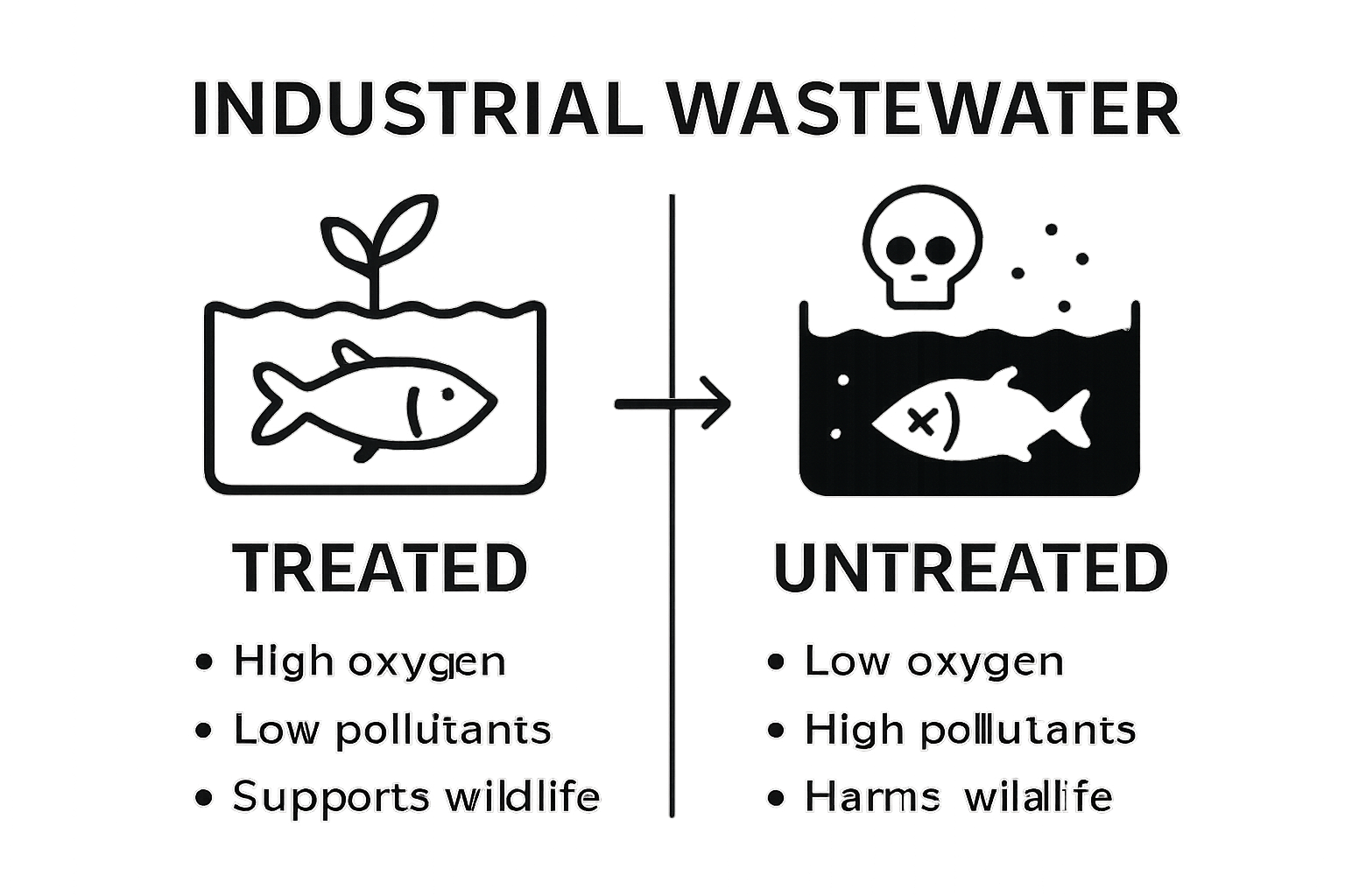 Infographic comparing effects of treated versus untreated industrial wastewater