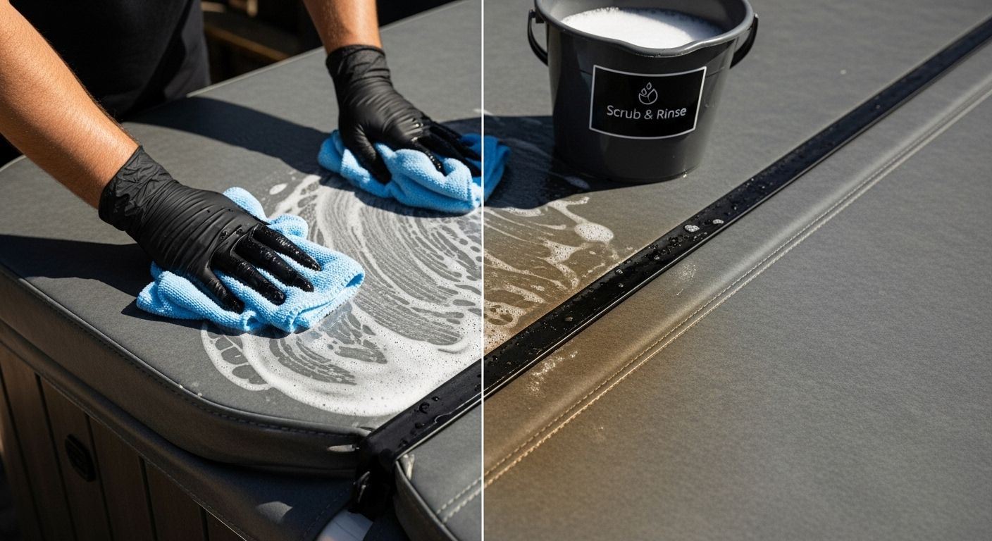scrubbing hot tub cover