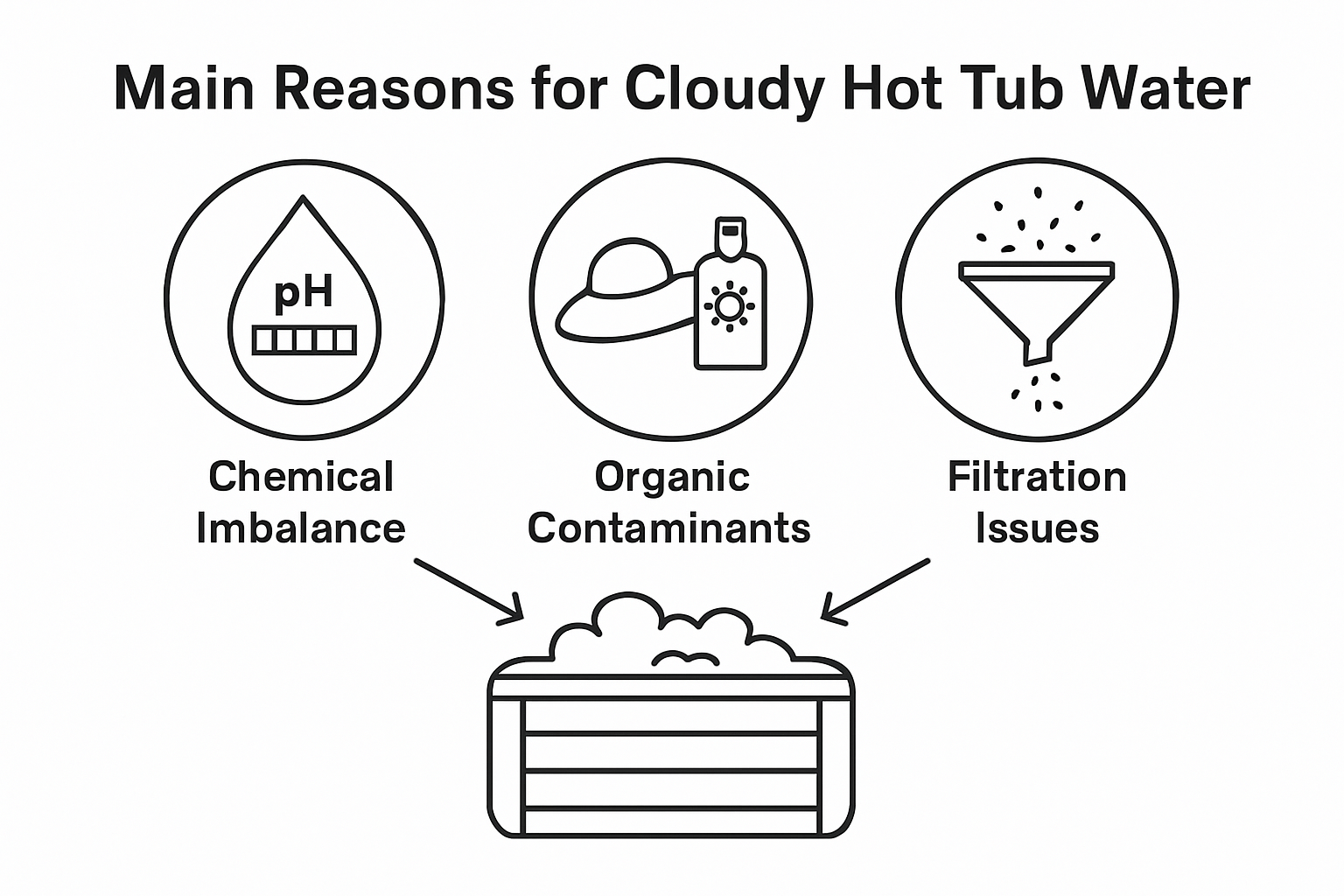Infographic showing 3 main causes of cloudy hot tub water