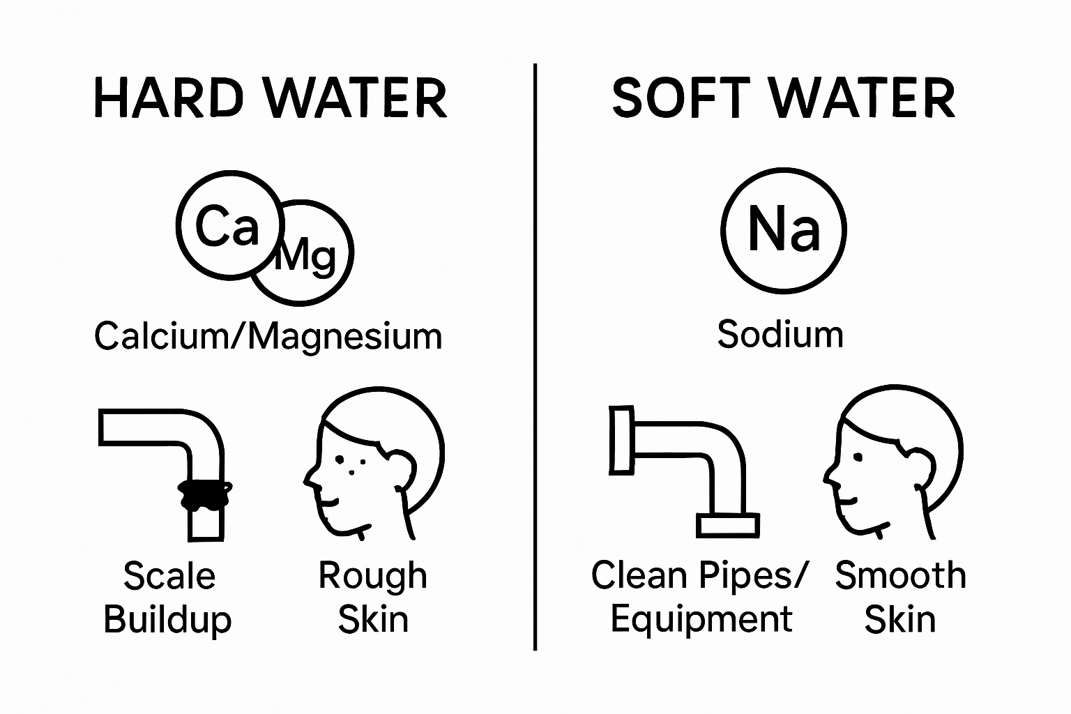 Infographic comparing effects of hard water versus soft water in hot tubs