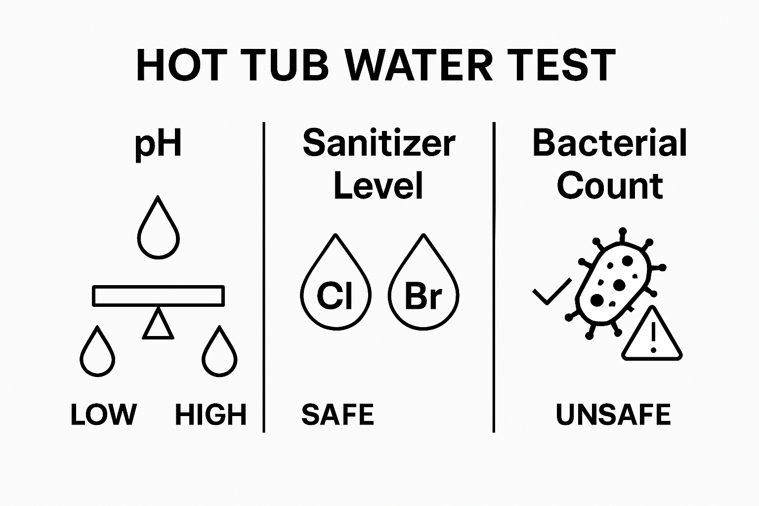 Infographic comparing pH, sanitizer, and bacteria test results