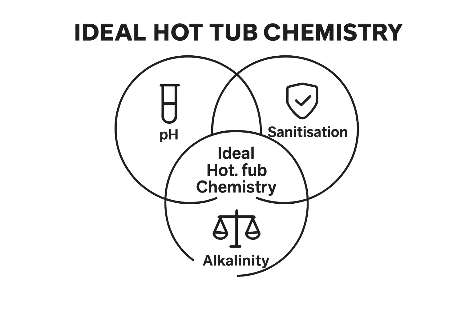 Venn diagram showing pH, alkalinity, and sanitisation overlap