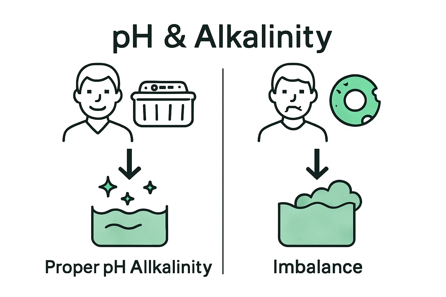 Infographic comparing balanced vs imbalanced hot tub water