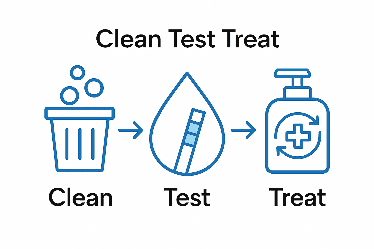 Infographic of filter cleaning, chemistry testing, and water treatment steps for hot tubs