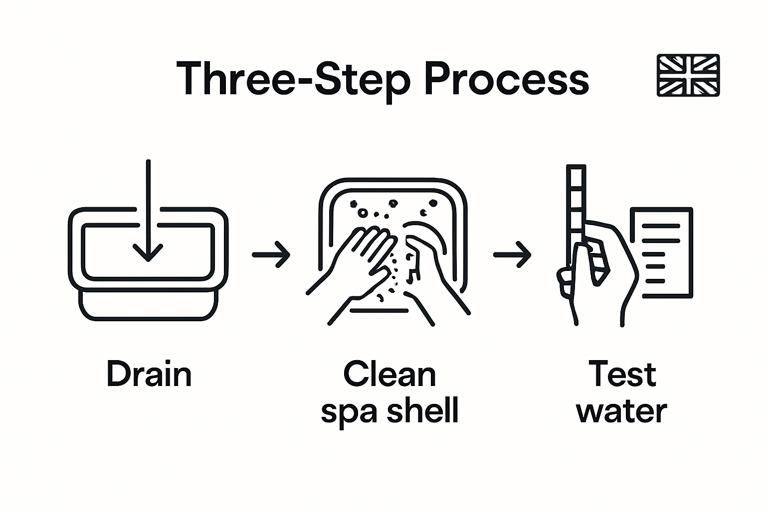 Infographic showing spa water replacement steps