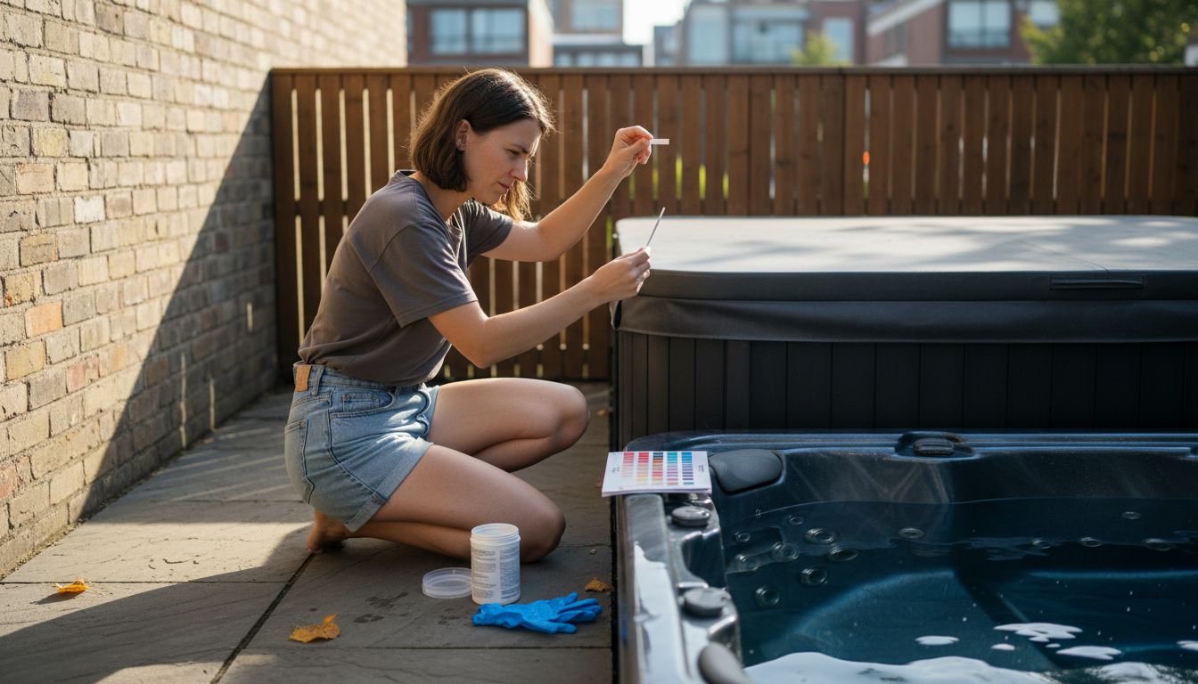 Woman testing hot tub water oxidation process