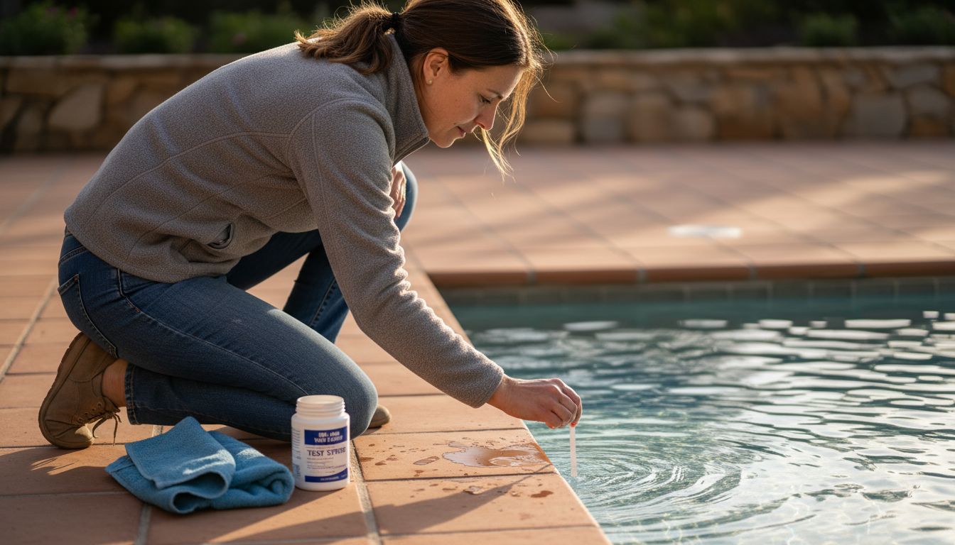 Checking spa water with test strip post-treatment