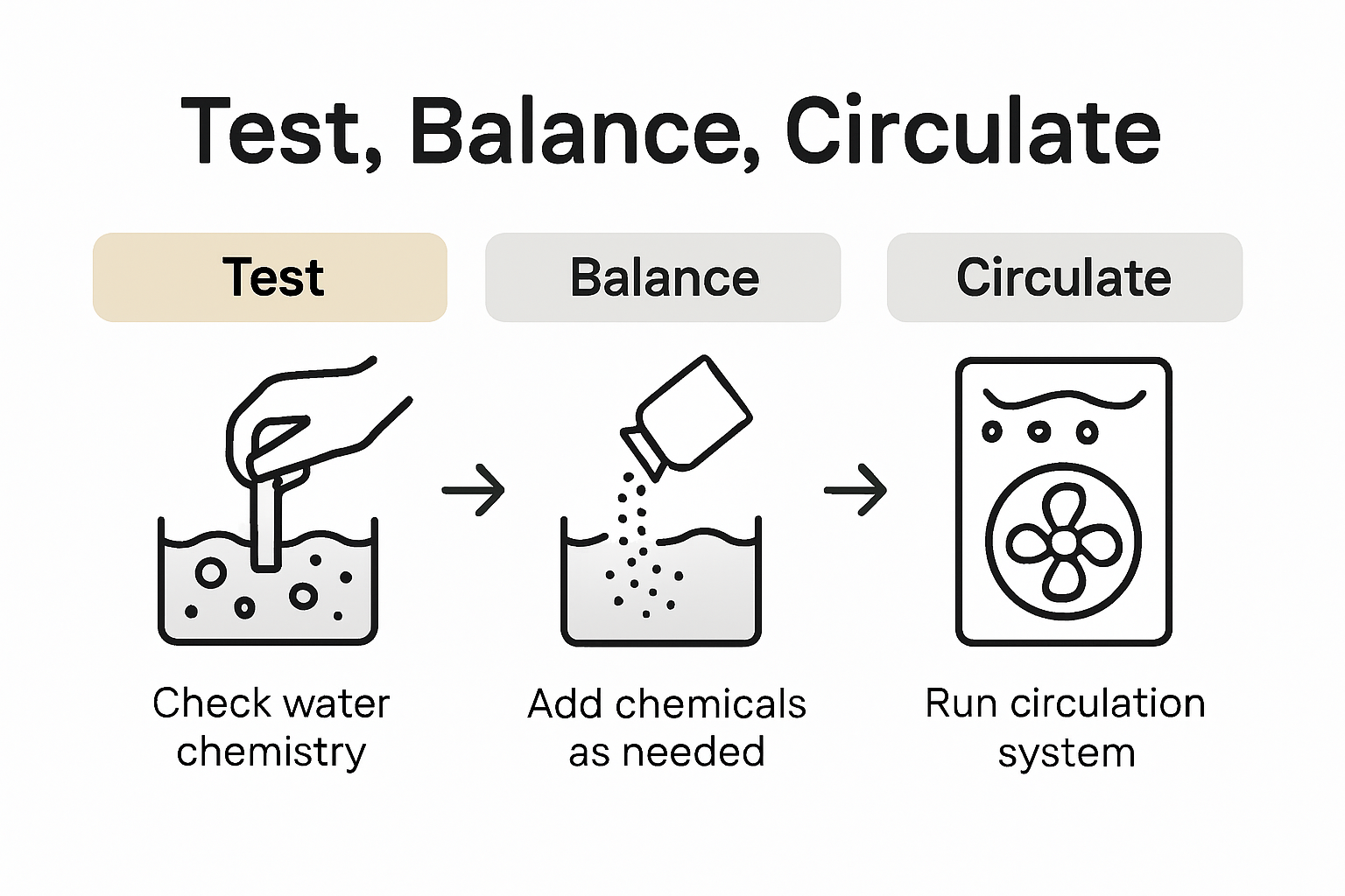 Infographic showing steps to balance hot tub