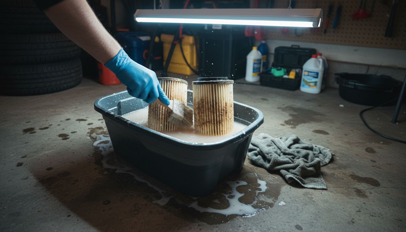 Cleaning hot tub filters with vinegar solution