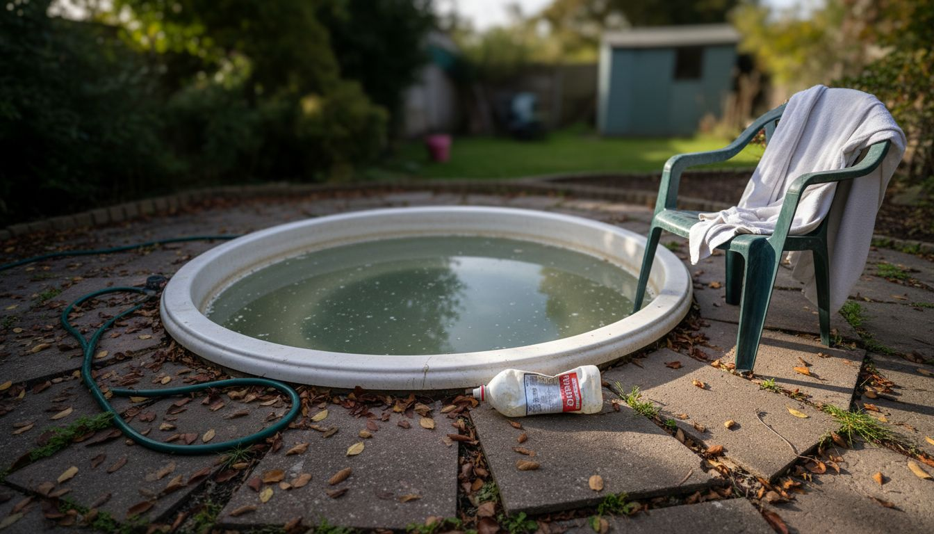 Neglected outdoor hot tub with signs of poor upkeep