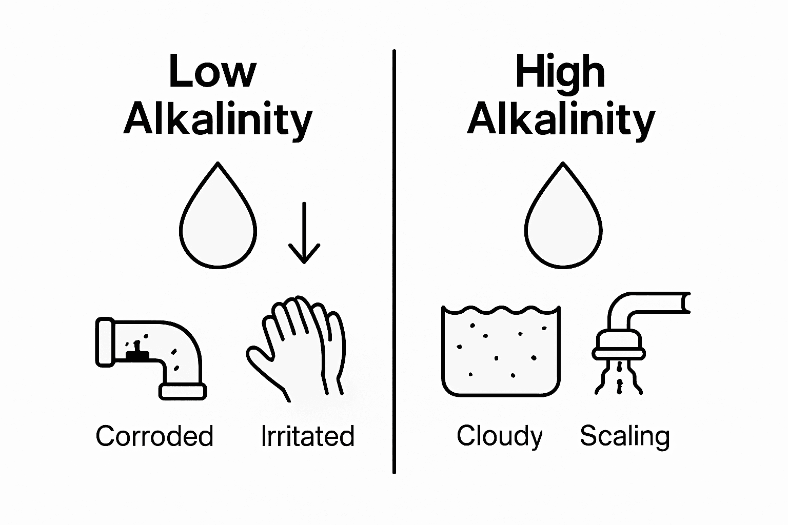 Infographic comparing low and high alkalinity outcomes
