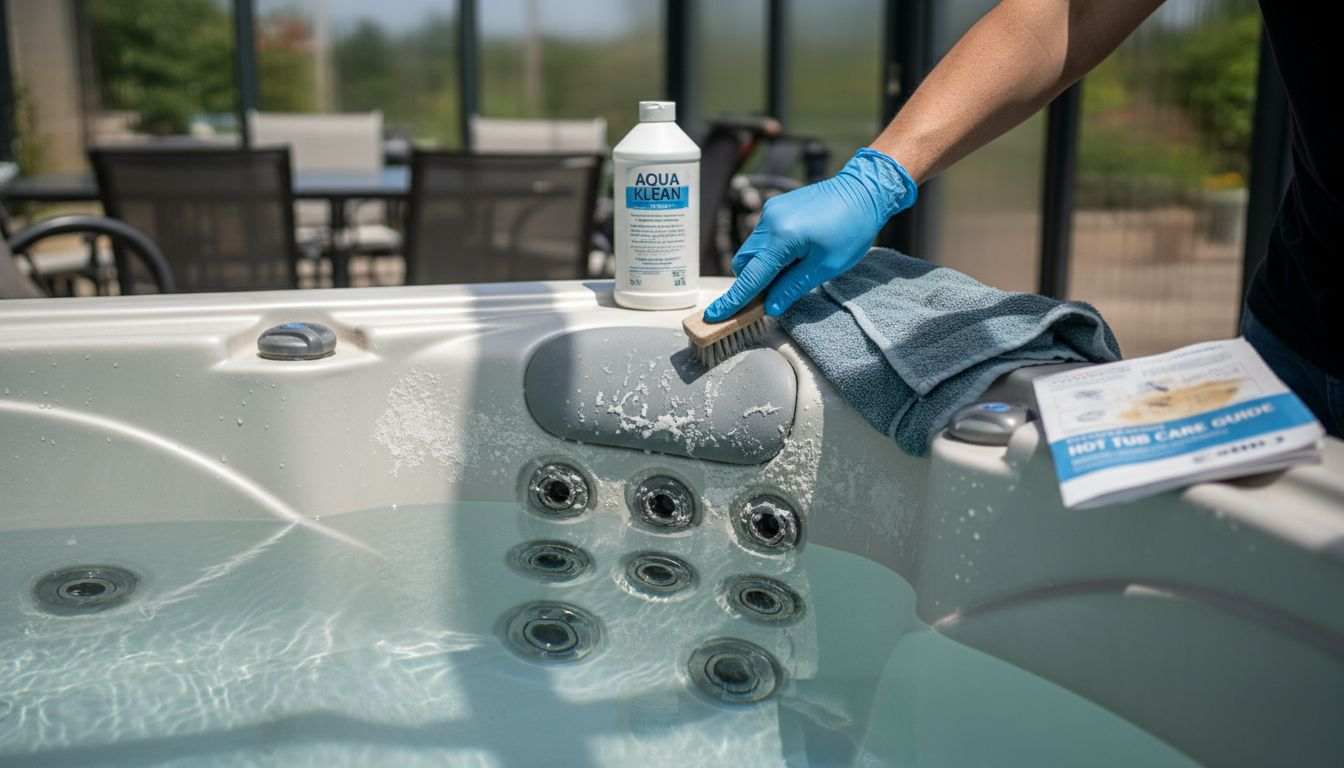 Hand cleaning mineral buildup from hot tub jet