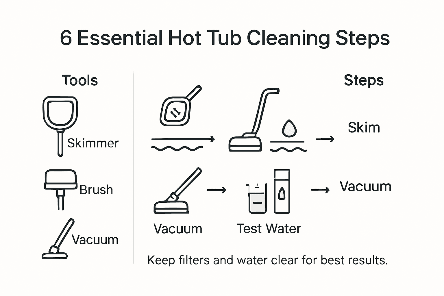 Infographic of six-step hot tub cleaning process