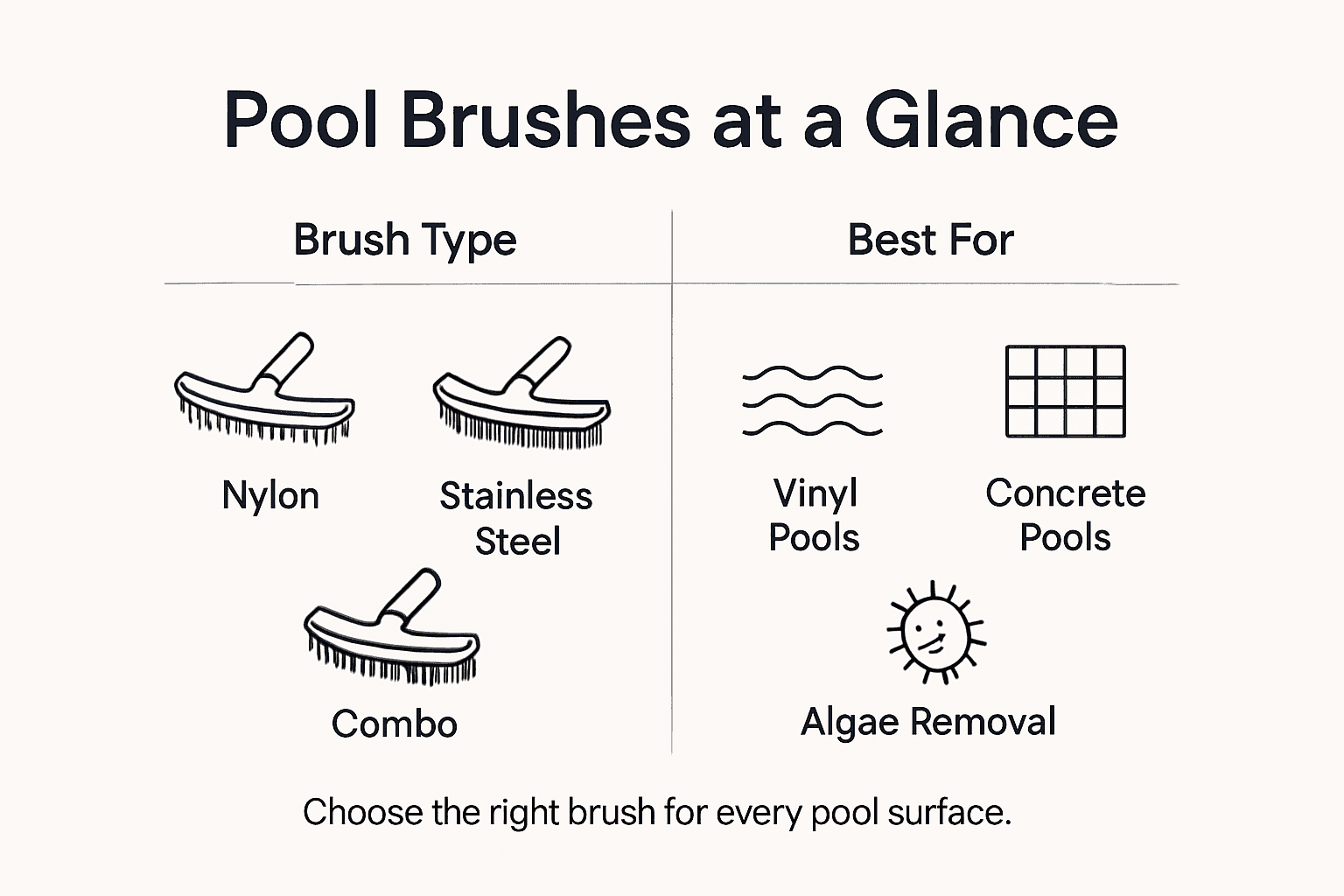 Infographic with pool brush types and uses