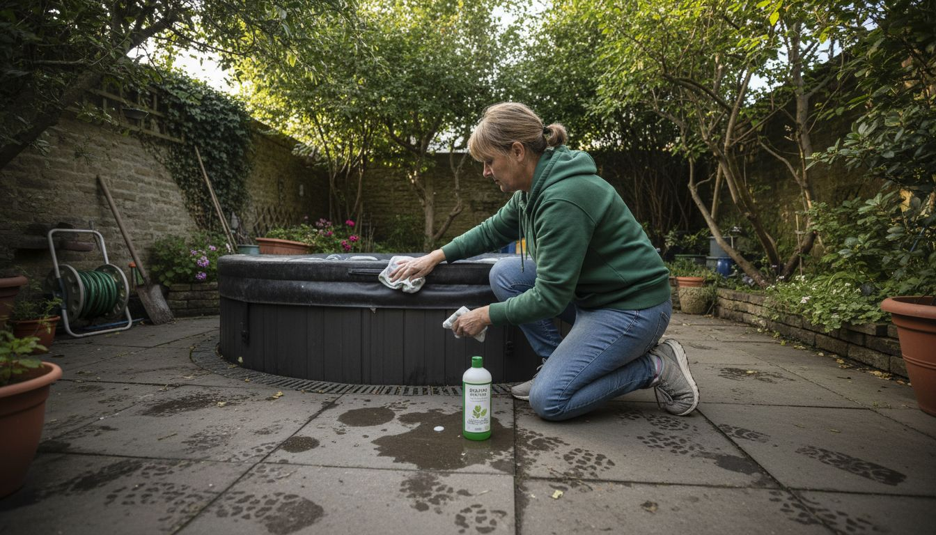 Cleaning hot tub cover in home garden