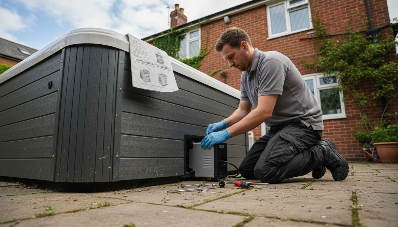 Technician fitting UV system in hot tub