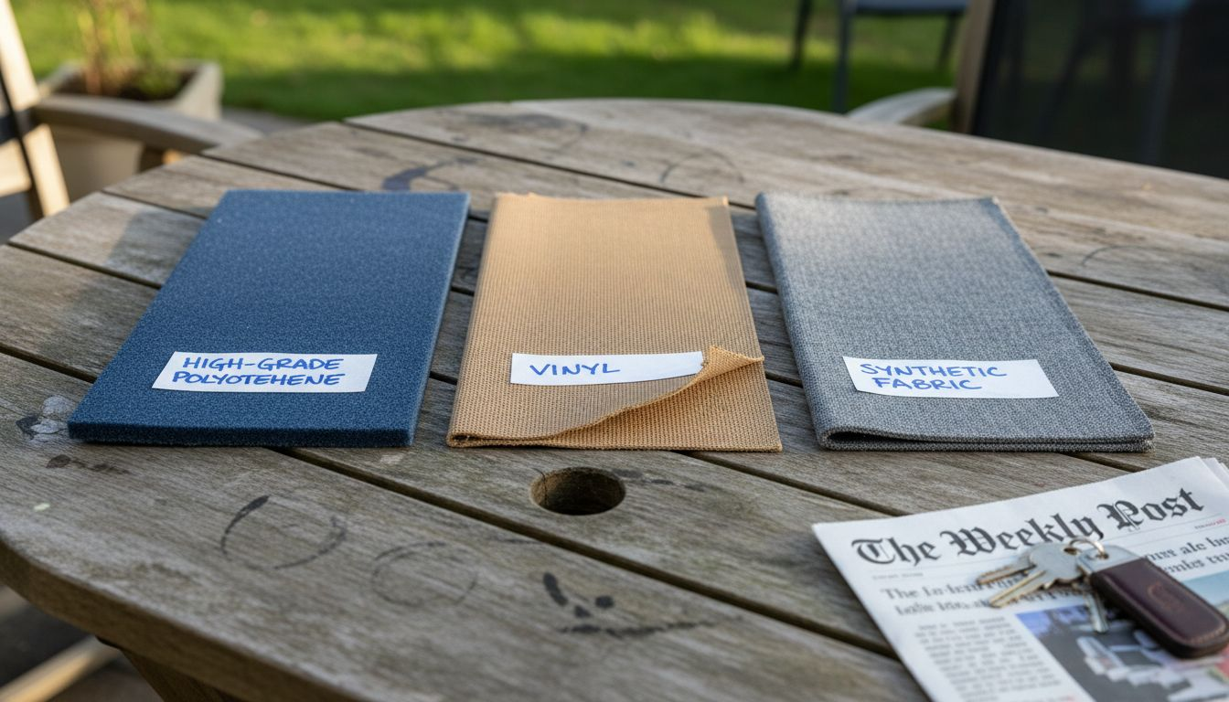 Hot tub thermal cover material samples compared side by side