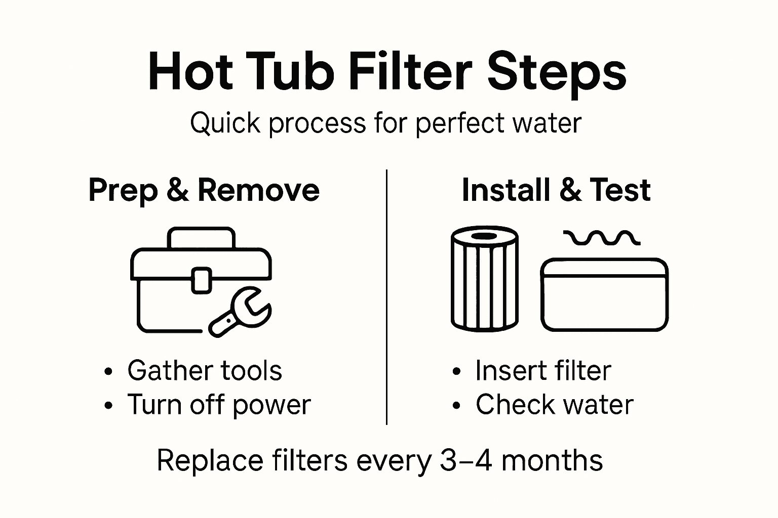 Infographic showing hot tub filter replacement steps