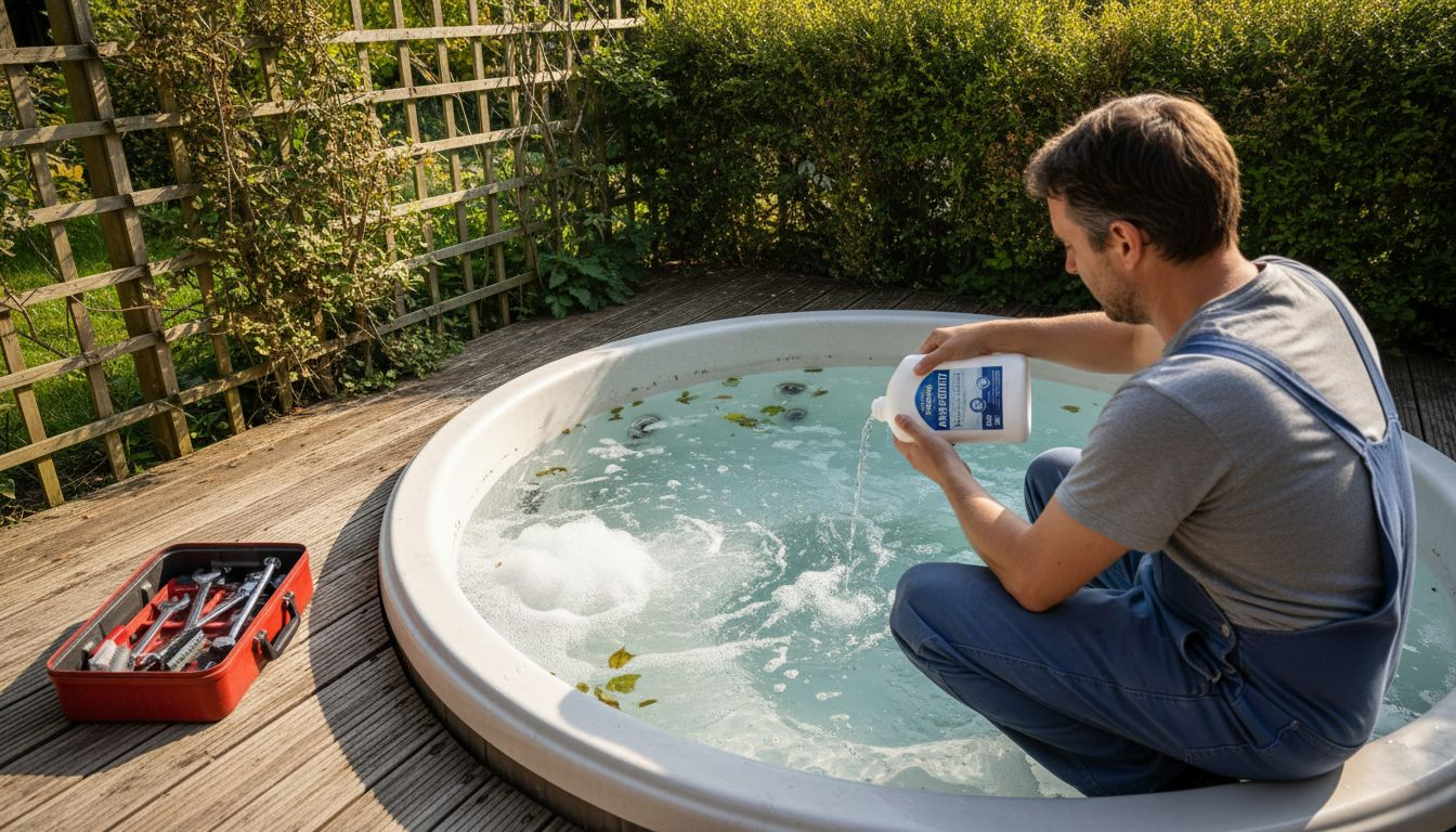 Technician adding sanitiser to hot tub