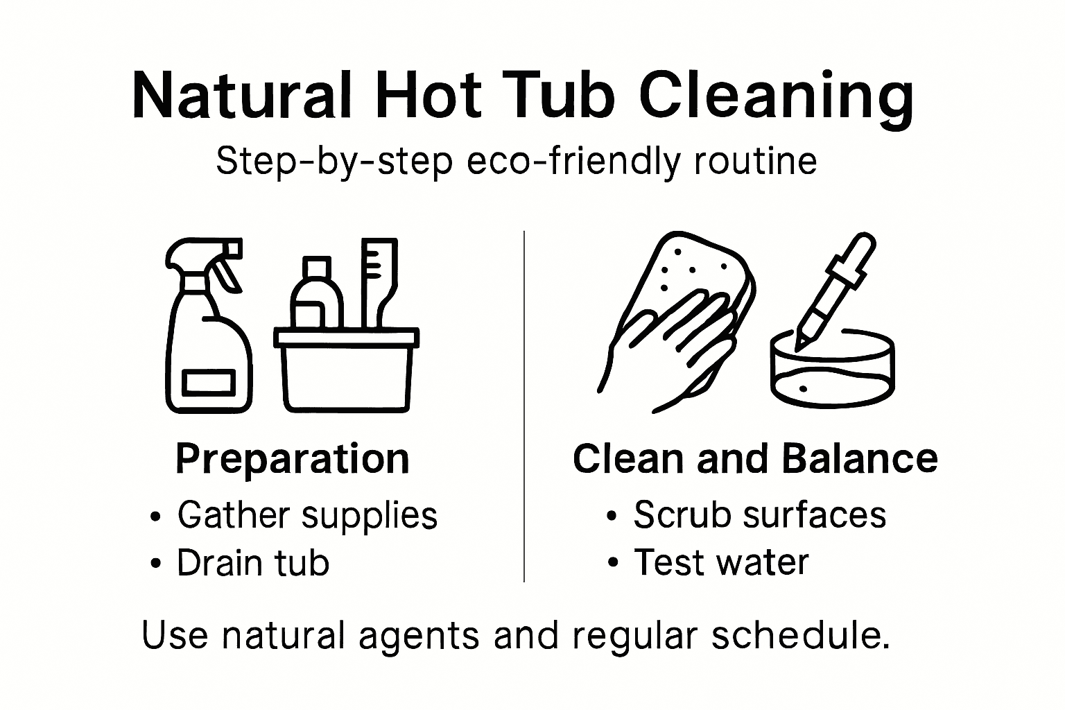 Natural hot tub cleaning step-by-step infographic