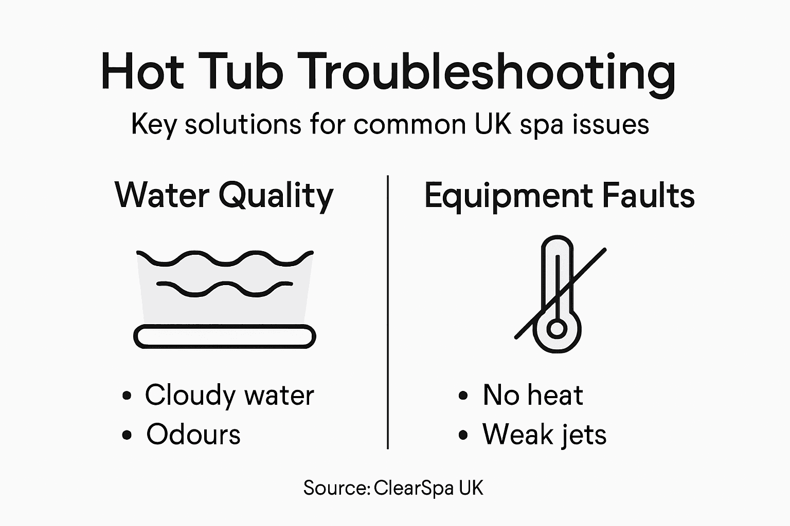 Infographic of UK hot tub troubleshooting steps