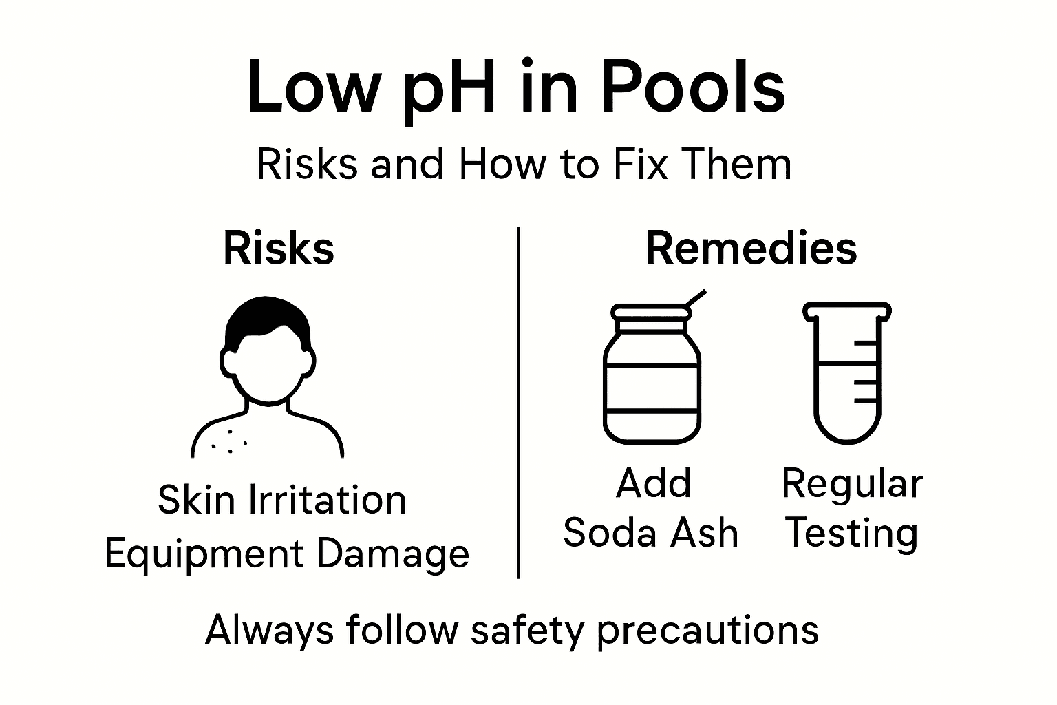Infographic showing pool pH risks and fixes