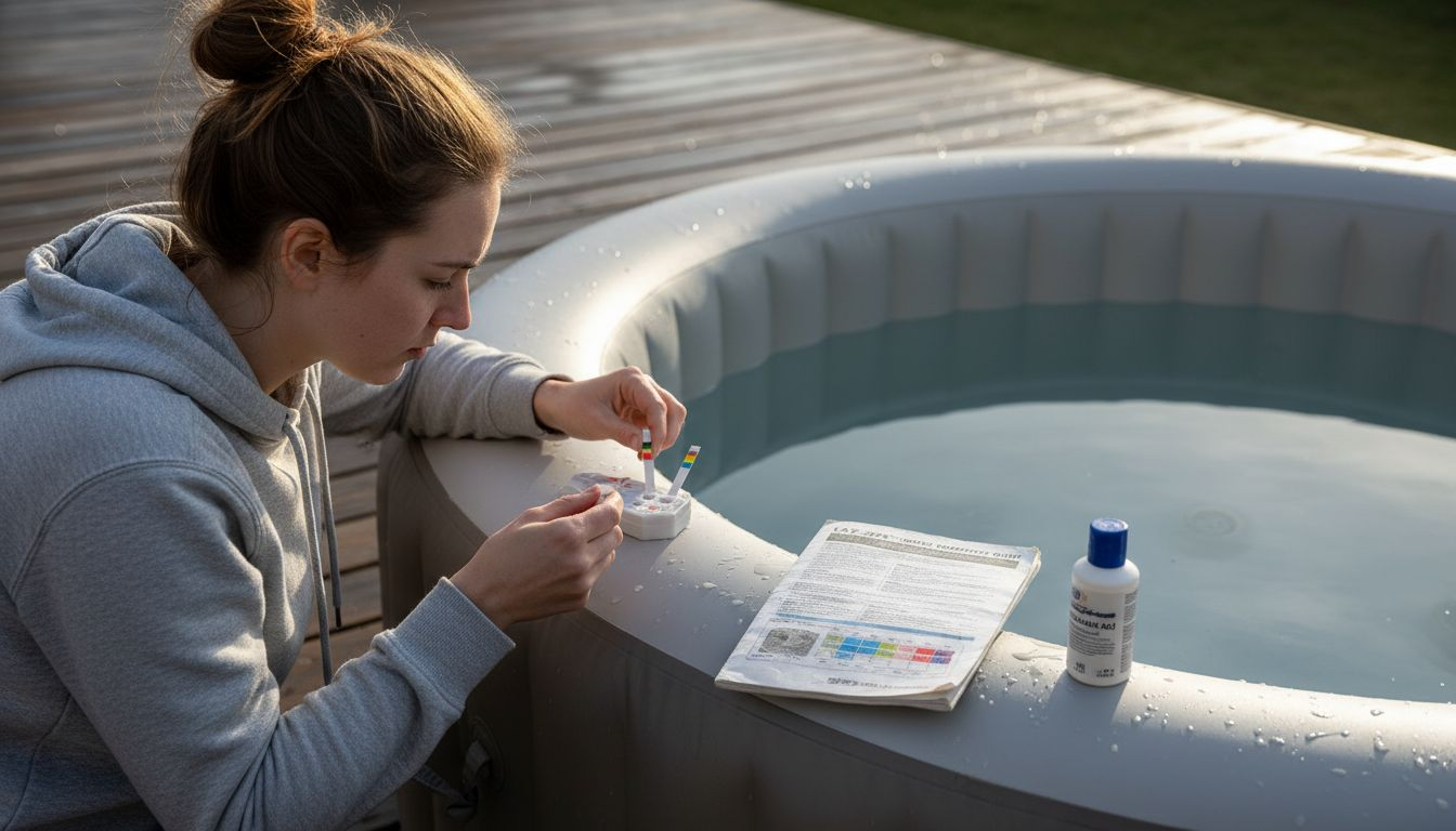 Woman testing water chemistry in tub