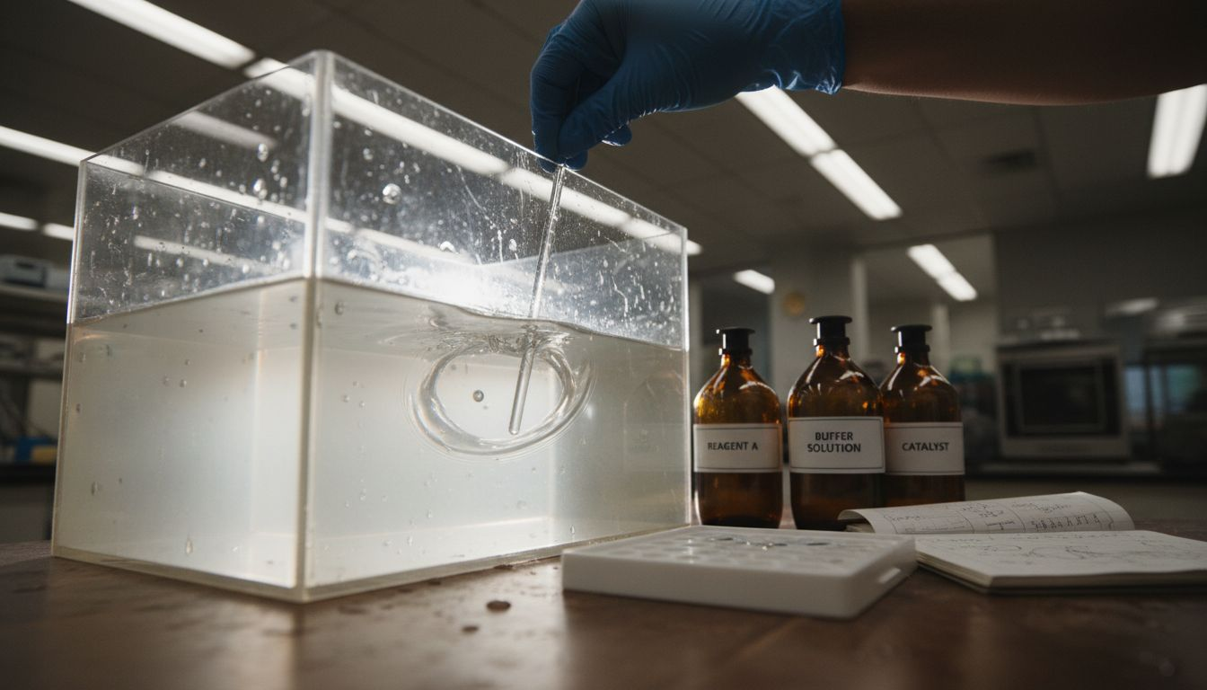 Technician demonstrating clarifier in water
