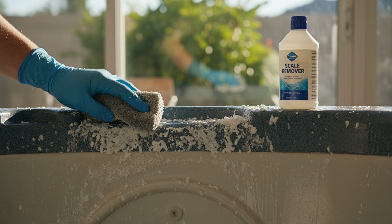 Hand cleaning hot tub scale buildup
