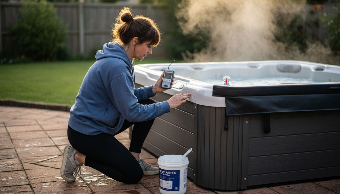 Woman adjusting spa chlorine levels