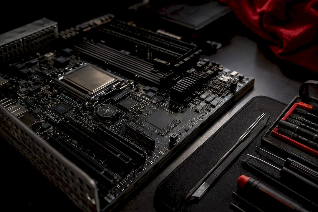 Close-up of secured-core hardware components on motherboard