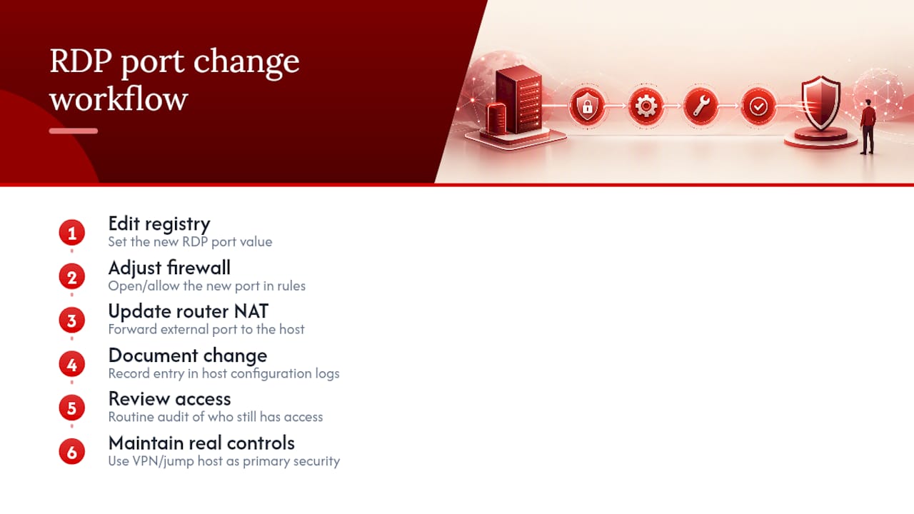 Diagram of changing RDP port process and security steps