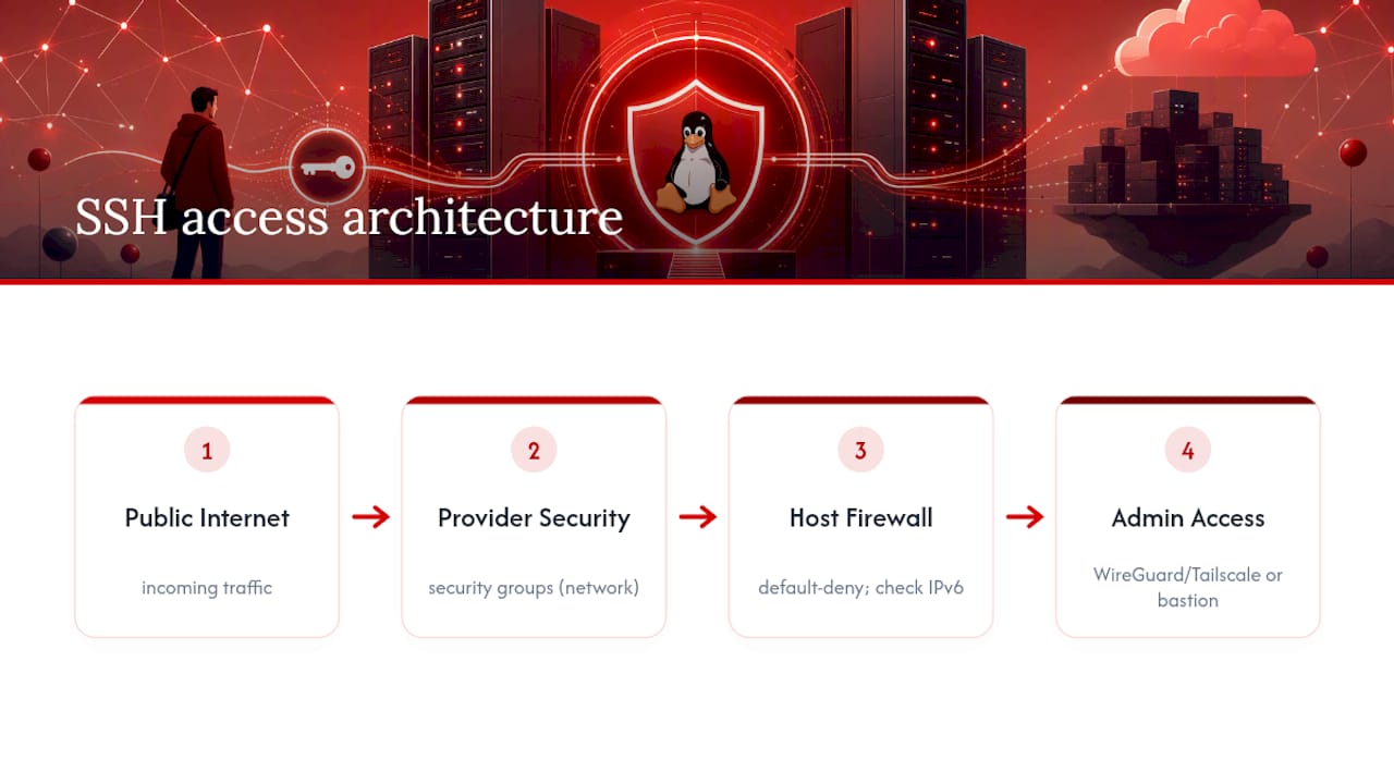 Layered private SSH access architecture