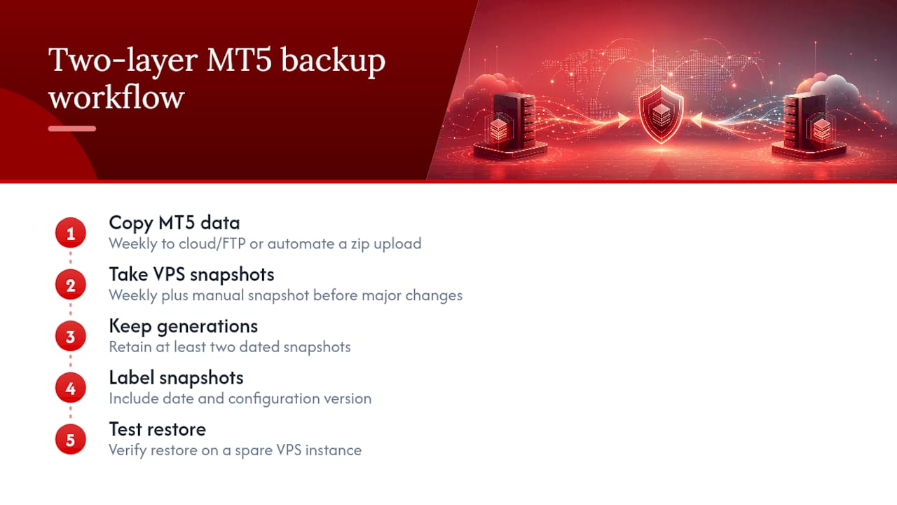 MT5 data and VPS snapshot backup workflow