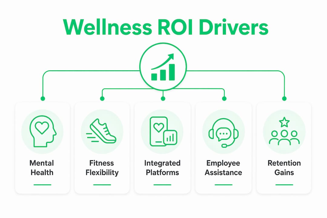 Infographic showing ranked wellness program ROI factors
