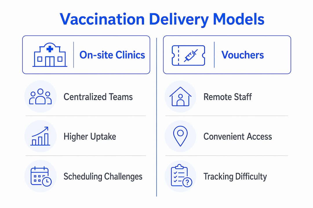 Infographic comparing workplace flu vaccine delivery models