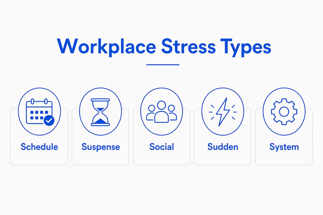 Infographic displaying five types of workplace stress