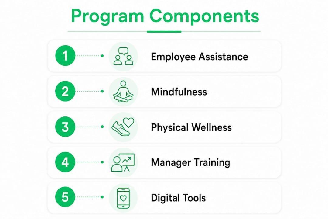 Infographic illustrating components of stress management program