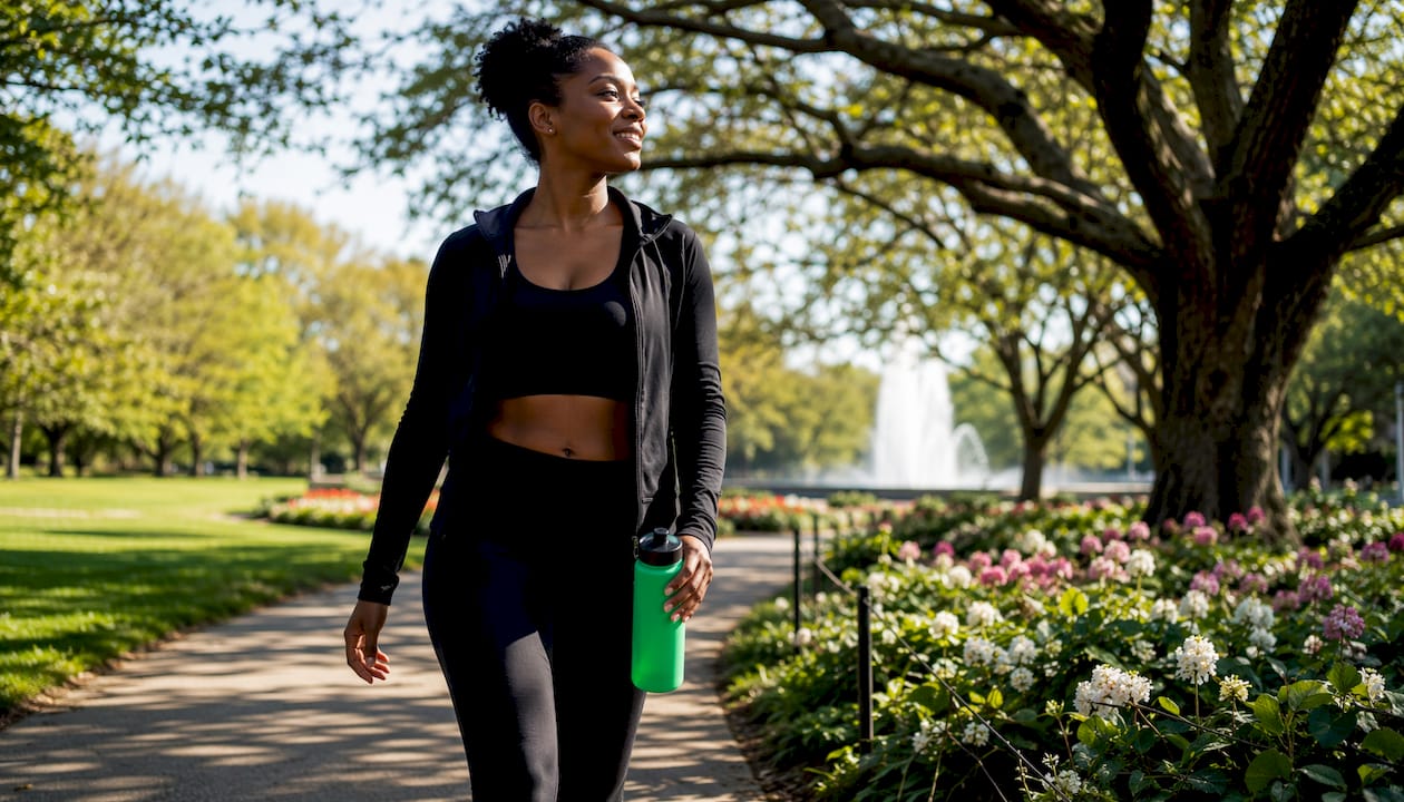 Employee walking outdoors during wellness break